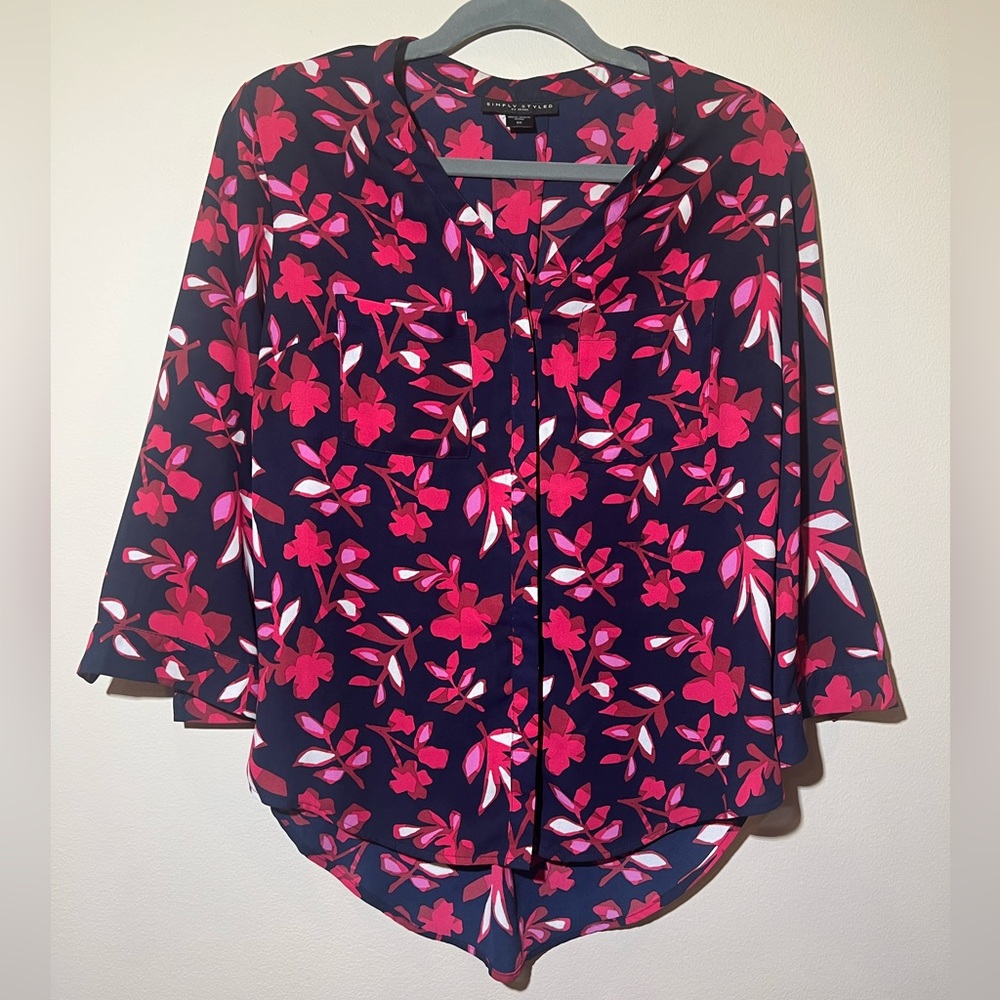 Simply Styled by Sears button-down blouse woman’s M floral high low vintage